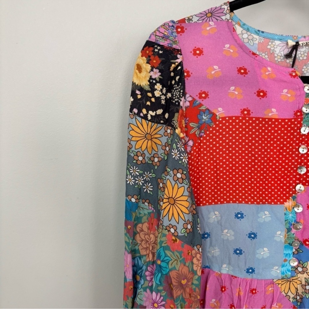 NWT Spell Cha Cha Bobo Patchwork Print Peasant Midi Dress - Picture 9 of 9